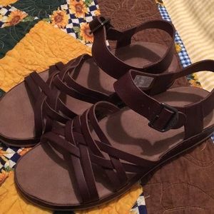 Brown leather chacos